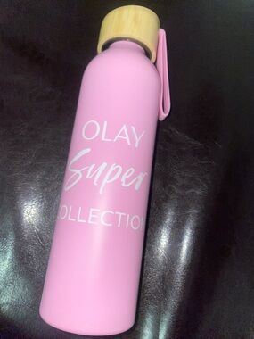 Limited edition OLAY Pink Matte Stainless Water Bottle with Bamboo-Style Cap